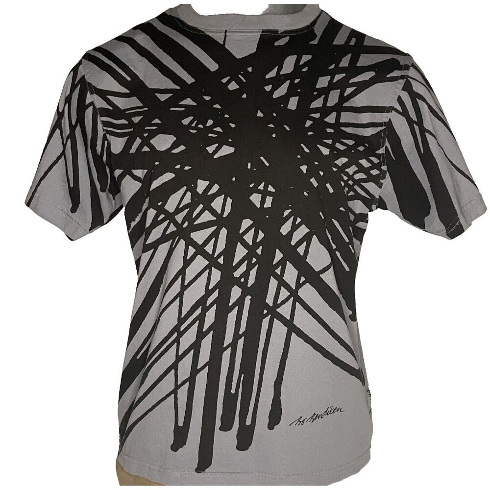 Vintage Bo Bendixen Mens sz L Grey Black Graphic All Over Print T Shirt Denmark